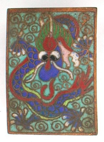 CHINESE ENAMEL CLOISONNE DRAGON BOUDOIR & MATCH BOX SET  