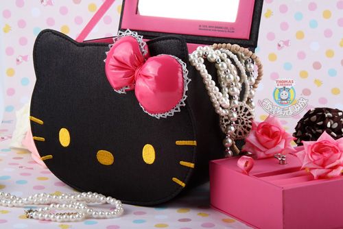 SANRIO HELLO KITTY COOL BLACK FABRIC MUSIC JEWELRY BOX  