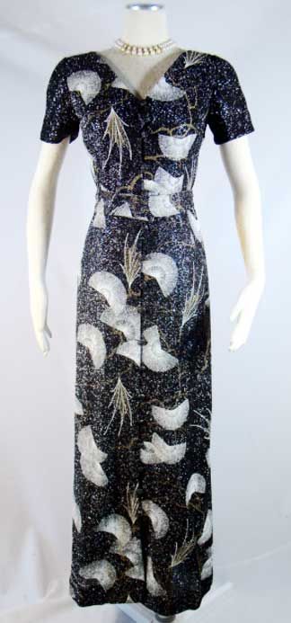 Vintage 70s ALFRED SHAHEEN Black Lurex Cocktail Dress S  