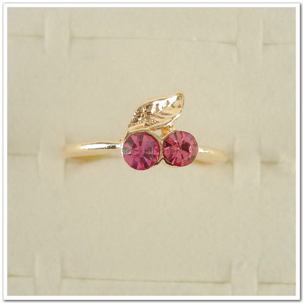 Wholesale Lots of 50 PCS Cherry Gold Plated Rhinestone Crystal Rings 
