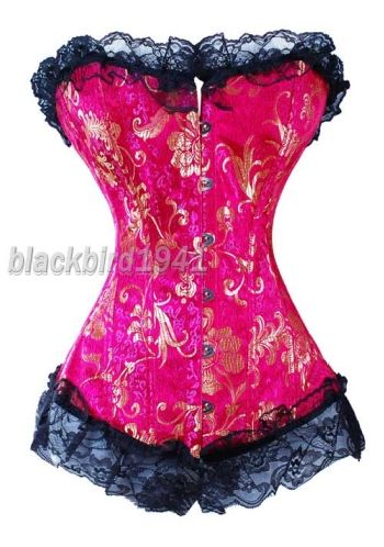 L10 SEXY GOTHIC ROSE W GOLD FLORAL CORSET BUSTIER 2XL  