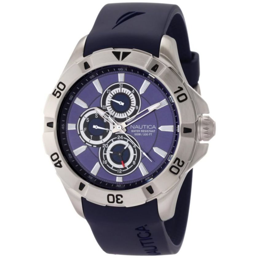 New Nautica N14610G NST 06 Multifunction Navy Blue Resin Mens Watch 