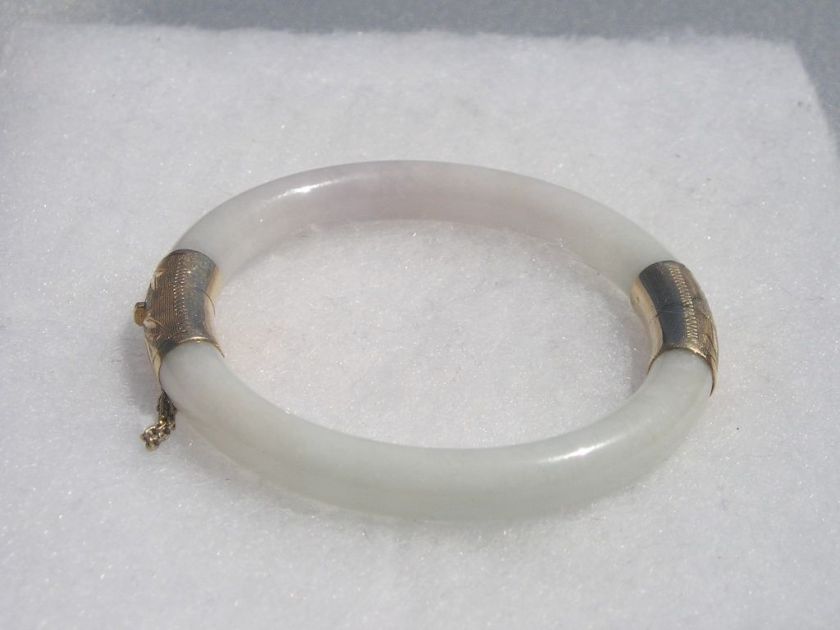 OLD CHINESE 14K GOLD 585 & JADE JADEITE BANGLE BACELET  