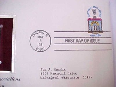 1981 150th Anniversary Savings and Loan Associations 22k Gold FDC US 