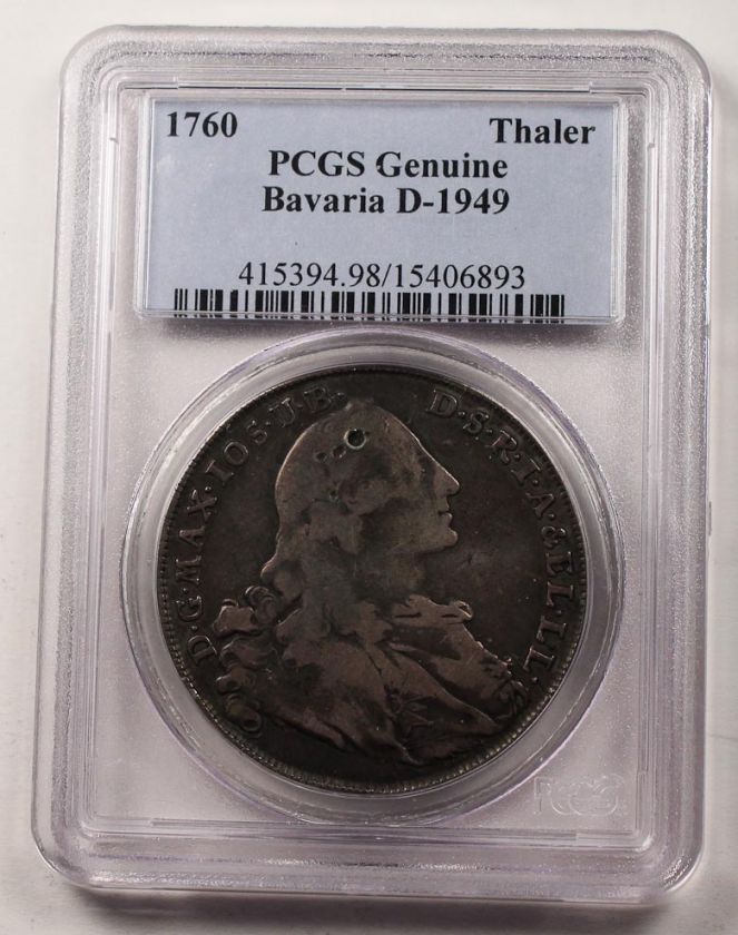 1760 GERMANY BAVARIA SILVER 1 THALER PCGS Genuine DAV 1949 KM233.1 