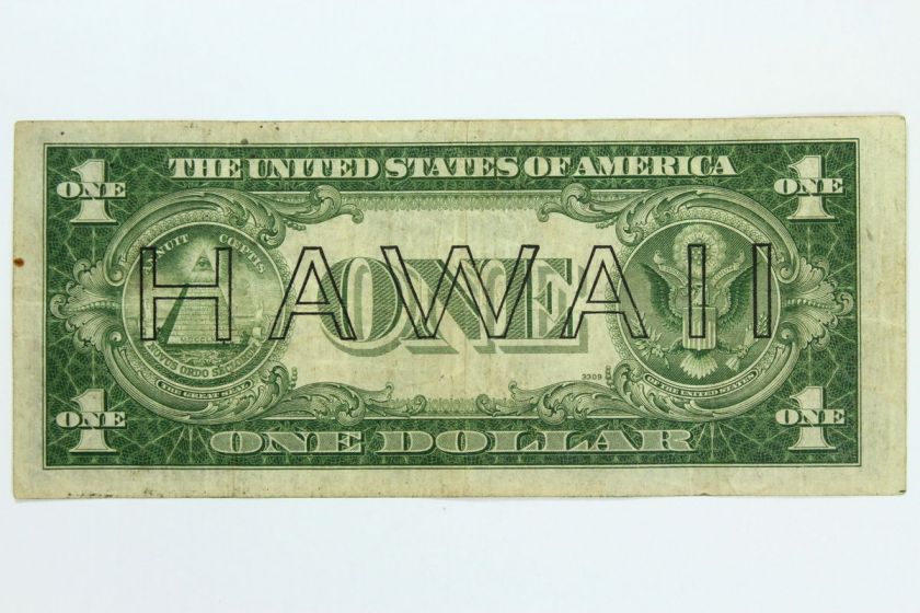 1935 A One Dollar $1 Bill Hawaii Silver Certificate Emergency WWII 