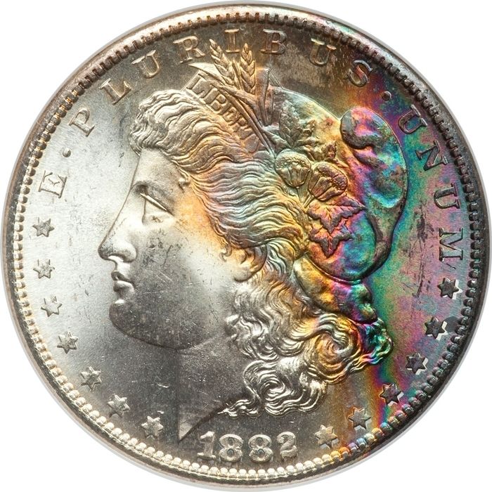 1882 S NGC MS66 GORGEOUS RAINBOW MORGAN DOLLAR  