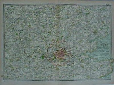 Original 1897 Map VICINITY OF LONDON England Oxford RRs  