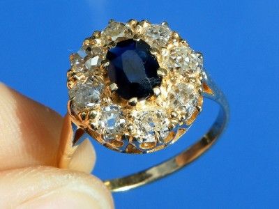 ANTIQUE 18CT GOLD 1.2ct DIAMOND & KASHMIR SAPPHIRE RING  