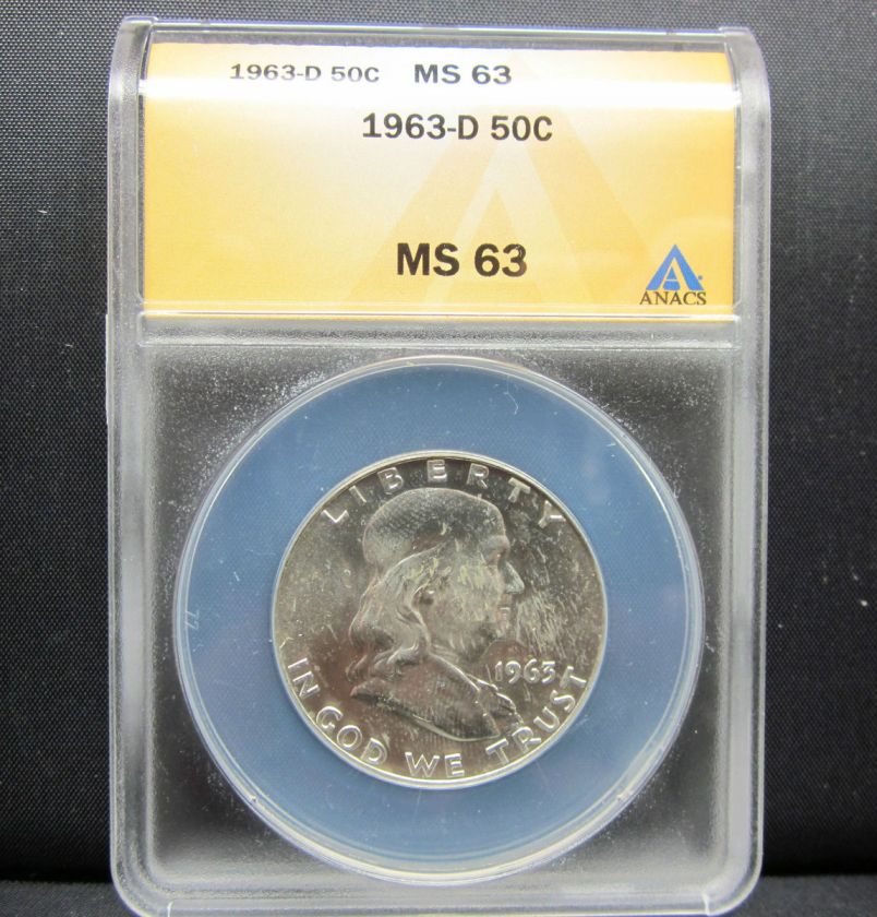 1963 D SILVER FRANKLIN HALF DOLLAR ★ MS 63 ANACS ★ CH BU 