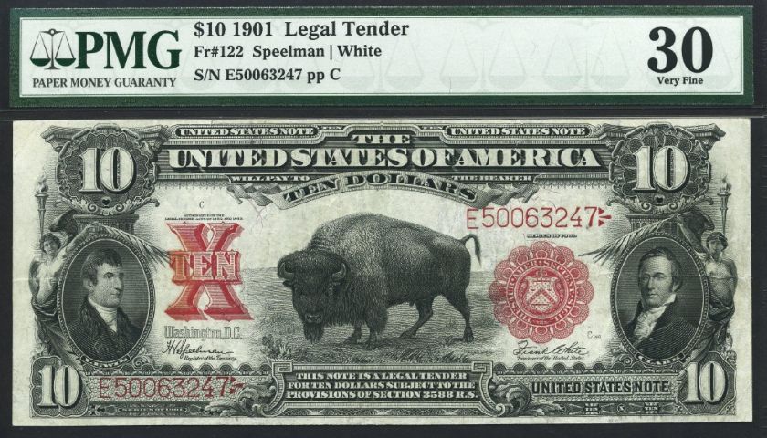 1901 $10 LEGAL TENDER~ BISON FR#122 PMG VF 30  