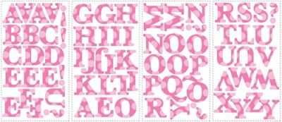73 New PINK POLKA DOT LETTERS WALL DECALS Alphabet Nursery Baby Name 