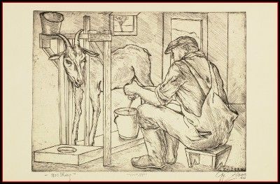 WPA LE signed Print GYULA ZILZER Milking Goat 1936 NYC  