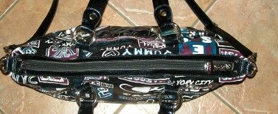 KATHY VAN ZEELAND FALL BLACK MULTI WORD UP II SATCHEL W/KEYCHAIN FOB 