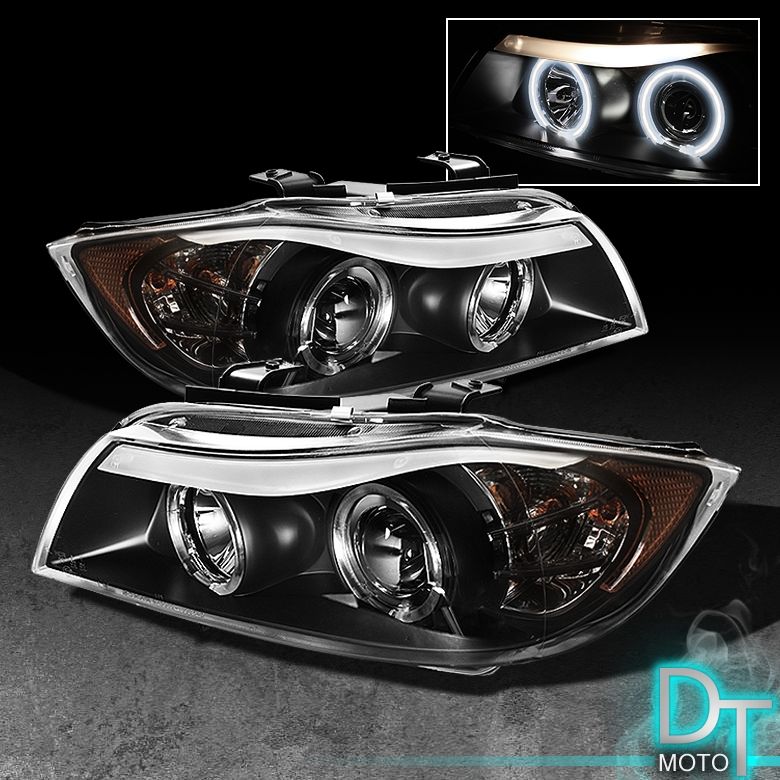 06+ BMW E90 3 SERIES 323 325 328 330 335 4DR CCFL HALO PROJECTOR BLK 