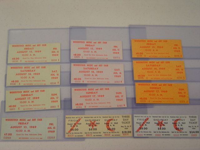 Woodstock Tickets   Set of 12 different unused tickets  