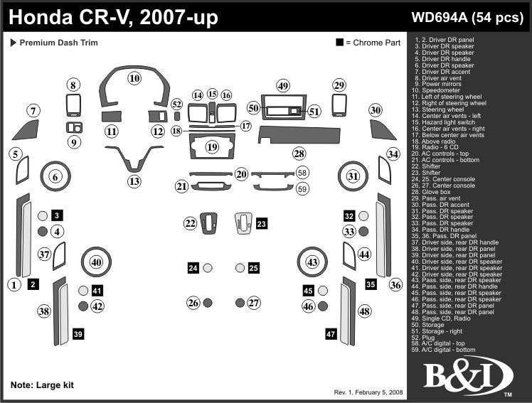 HONDA CRV 07 08 09 WOOD GRAIN DASH KIT TRIM 54 PCS NEW  