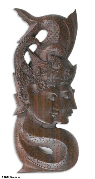 MERMAID ROYALTY HANDCARVED Wood Wall Panel Sculpture  