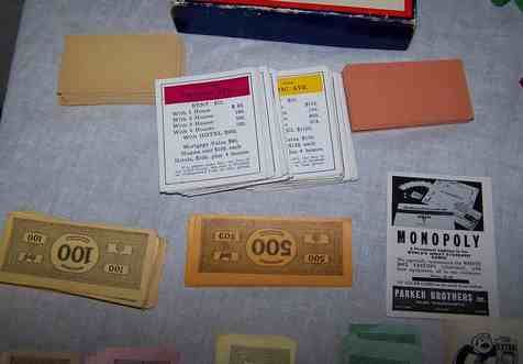 1930s MONOPOLY Wooden Markers MONEY Houses Hotels RULES No Board 