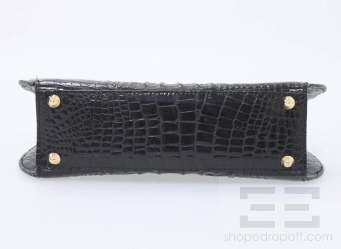 Retta Wolff Black Croc Embossed Leather & Gold Twist Lock Evening Bag 