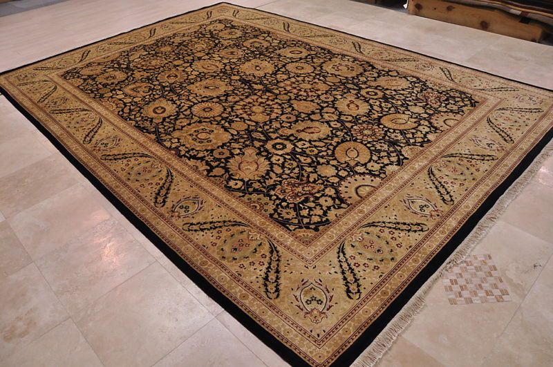 10x14 WOOL AREA RUG FINE PERSIAN BLACK GOLD HANDMADE  