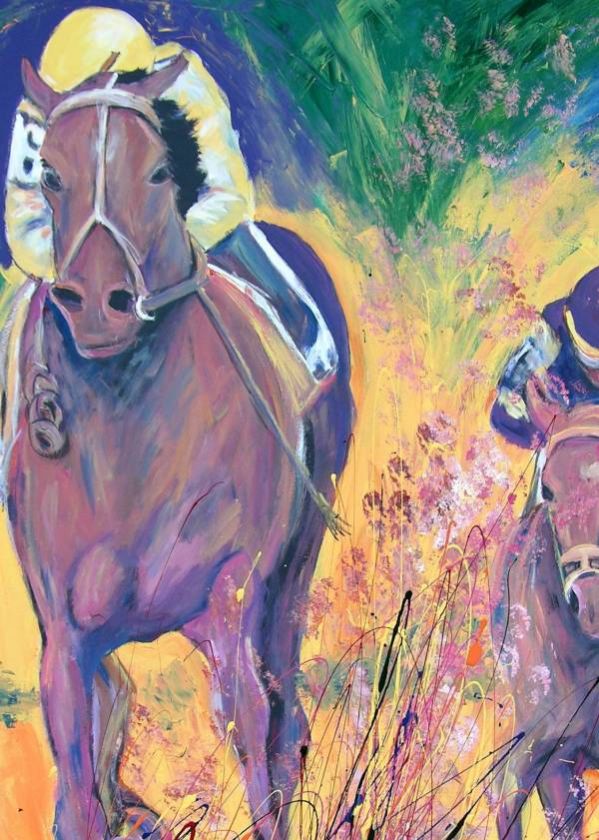 Huge HORSE RACING Original Art MODERN PAINTING DAN BYL Signed Made in 