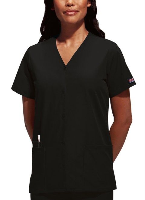 NWT Cherokee WorkWear 4770 Tunic Snap SCRUB Top BLACK  