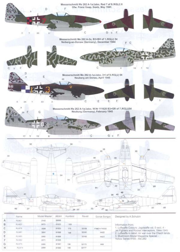 Authentic Decals 1/48 MESSERSCHMITT Me 262 Jet Fighter  
