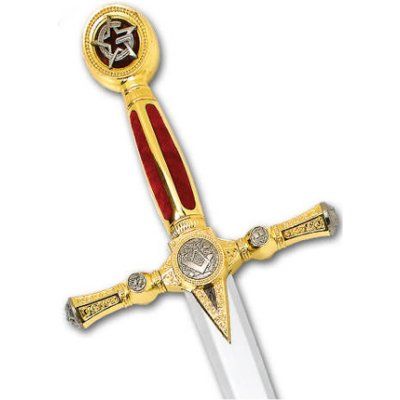 FREE MASON 45 Sword w/ Plaque, Masonic Markings, Red  