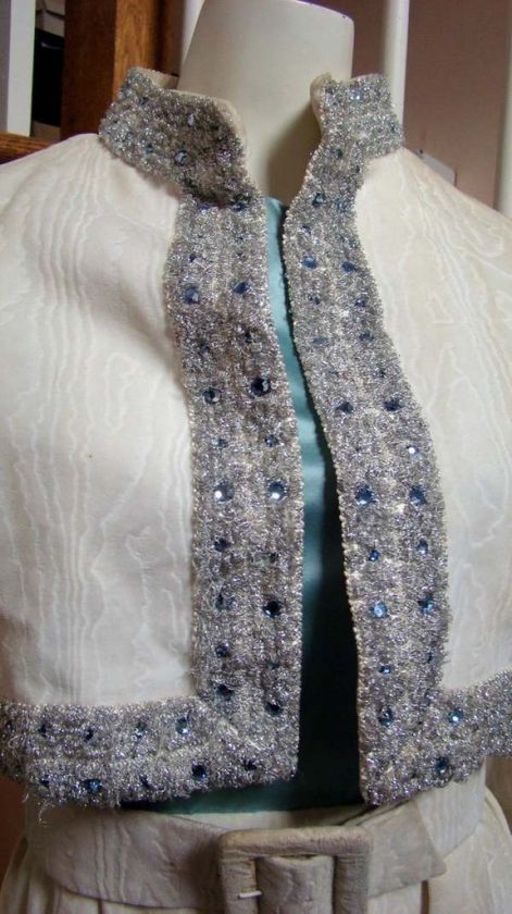 Vintage TEAL TRAINA Winter White Moire Velvet Jacket  