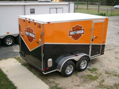 7x12 enclosed double motorcycle trailer black ATP slant pkg orange 