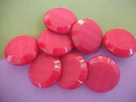 Vintage 10 BEET RED DISK CARVED PLASTIC BUTTONS  