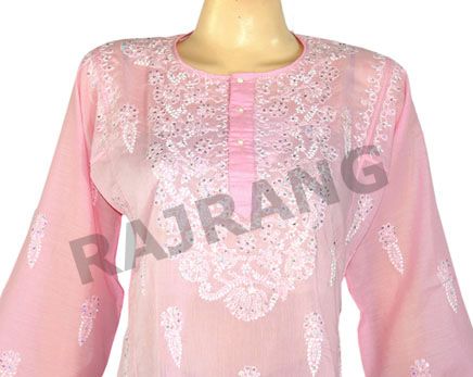   Kurta Top Tunic With Chikan Embroidery & Sequins Work