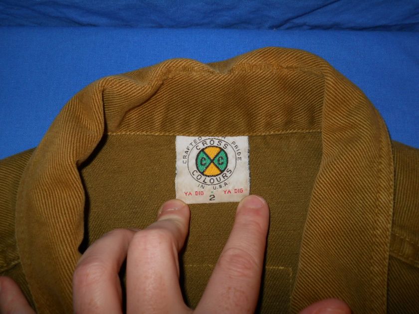 vintage 90s CROSS COLOURS OLIVE DRAB HIP HOP DENIM JEAN JACKET COLORS 