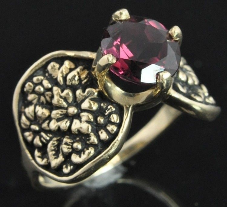 Estate Vtg Kabana 14K Gold 2.38 CT Rhodolite Garnet Solitaire Flower 