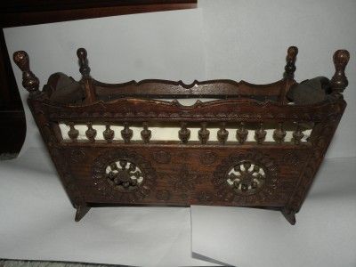 ANTIQUE ORNATE CARVED WOODEN DOLL CRADLE JACOBEAN STYLE  