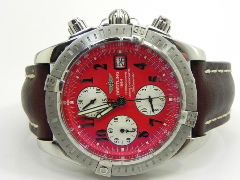   CHRONOMAT EVOLUTION MENS WATCH RED DIAL & BROWN STRAP W/ DEPLOYMENT