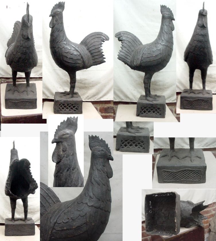 AFRICAN ART BENIN BRONZE ROOSTER STATUE #A 25LB NIGERIA  