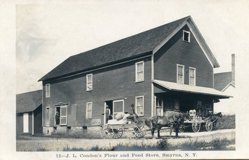 RPPC NY Smyrna Condons Flour & Feed Store with Wagons  