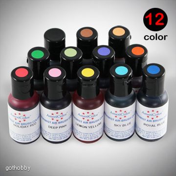 NEW 12 AMERIMIST AIRBRUSH FOOD CAKE COLOR KIT SET 0.7oz  