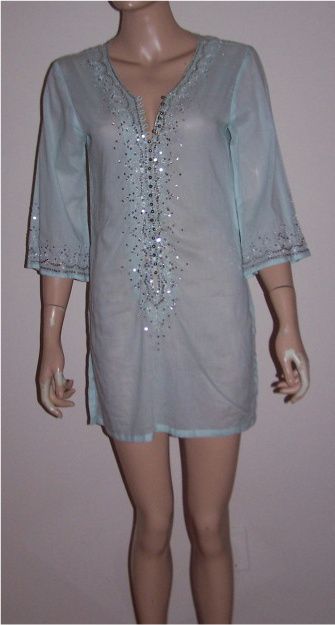 LOTTA STENSSON Cotton Voile Tunic Indian Kurta Aqua S  