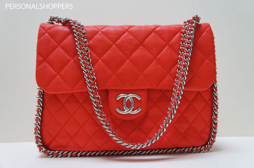 AMAZING CHANEL 2012C RED AGED LEATHER MAXI FLAP CHAIN AROUND BAG 