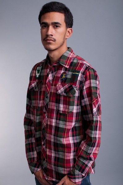 NEW MENS AKADEMIKS RED RICHARD PLAID BUTTON DOWN LONG SLEEVE SHIRT 