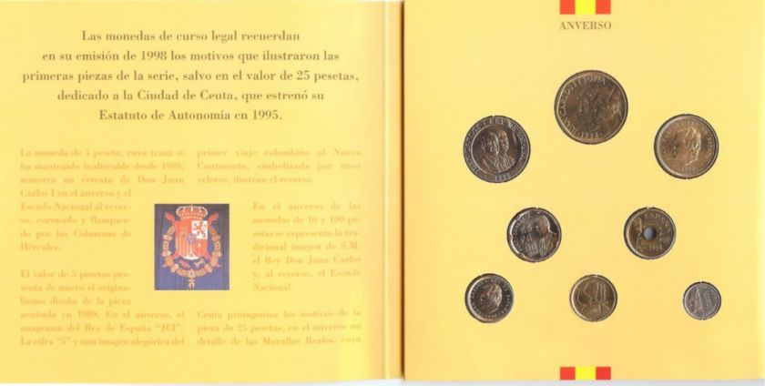 ESPAÑA AÑO 1998. CARTERA   SET OFICIAL PESETAS (8 monedas) SC.