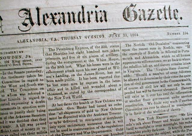 Very Rare 1864 Civil War newspaper ALEXANDRIA Virginia  