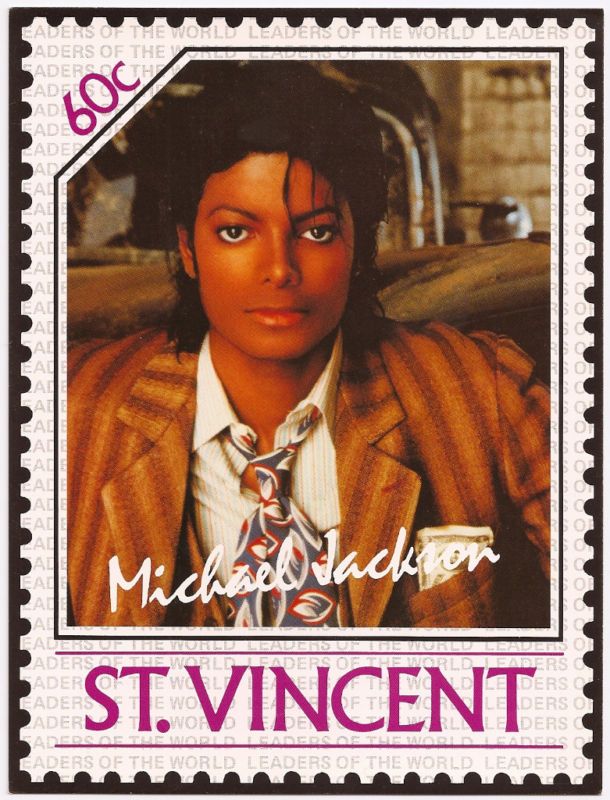 MICHAEL JACKSON POSTCARD OF ST. VINCENT STAMPS  