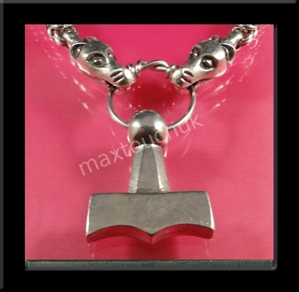 Viking Dragon Head Chain With Mjolnir Thors Hammer Fine Pewter 