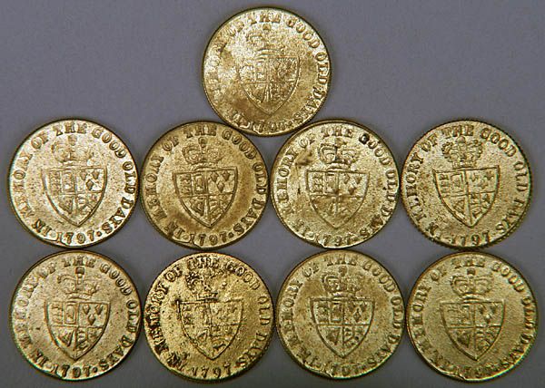 05734 Four Georgian Gilt Brass Game Tokens 18th C.  