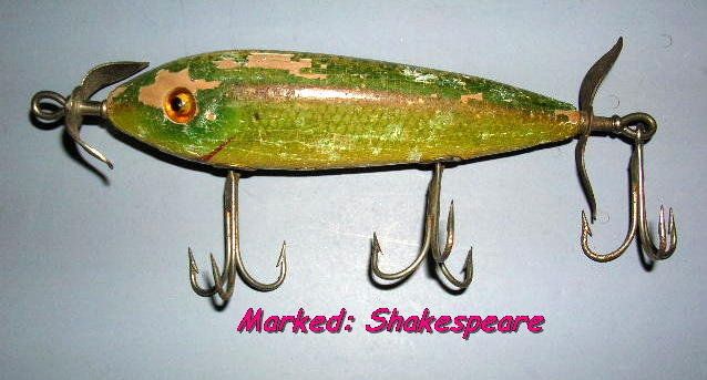 1920 Shakespearse Wooden Lure, glass eyes, Minnow?  