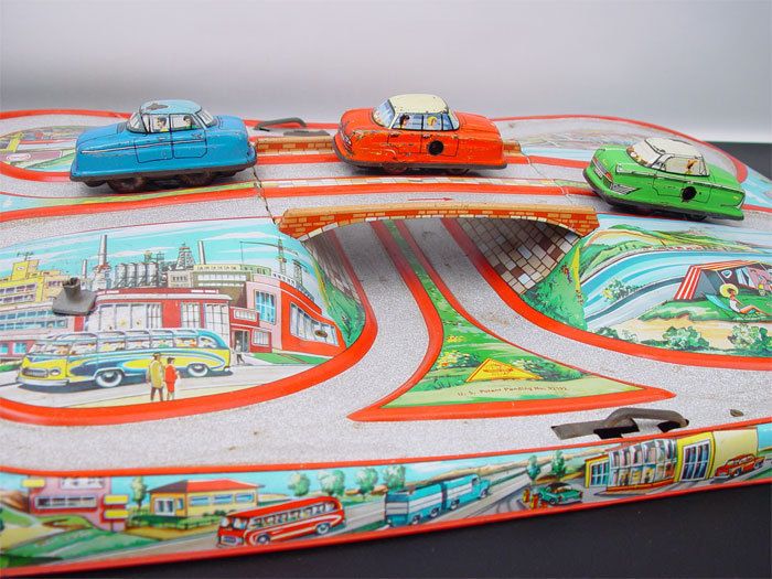 Vintage 1960 Technofix Highway Viaduct Tin Set Ohio Art  